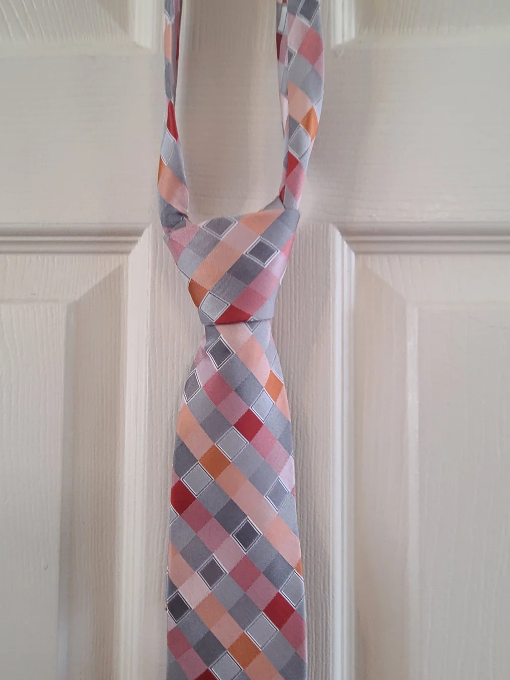 Calvin Klein Pink Gray Orange Geometric Plaid Tie Nwt